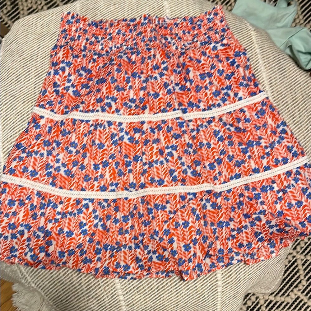 J. Crew Orange and Blue Smocked Bubble Mini Skirt